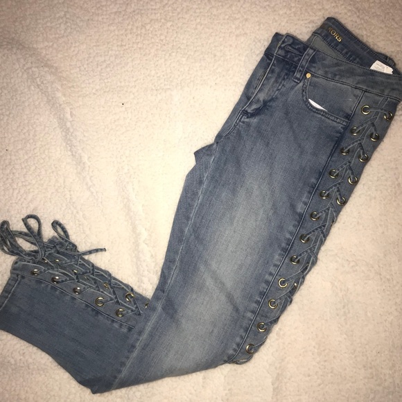 Michael Kors Lace Up grommet jeans - Picture 2 of 6